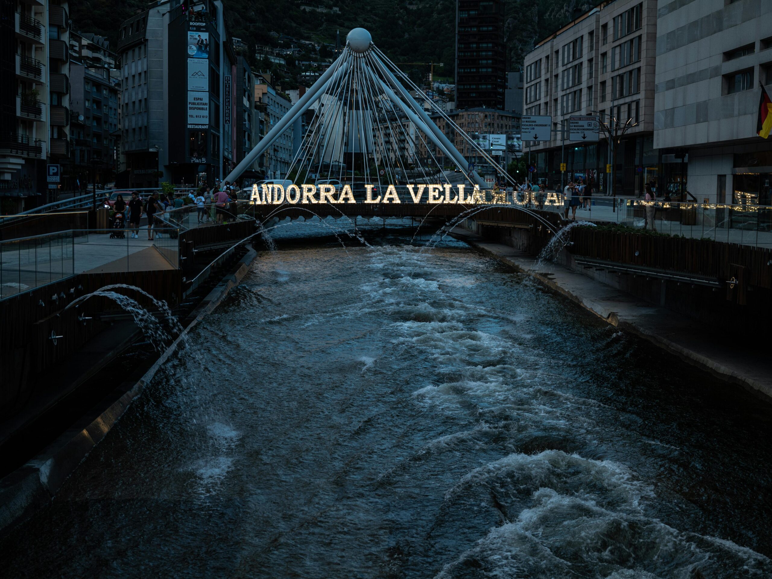 Andorra La Vella Sign in City at Night